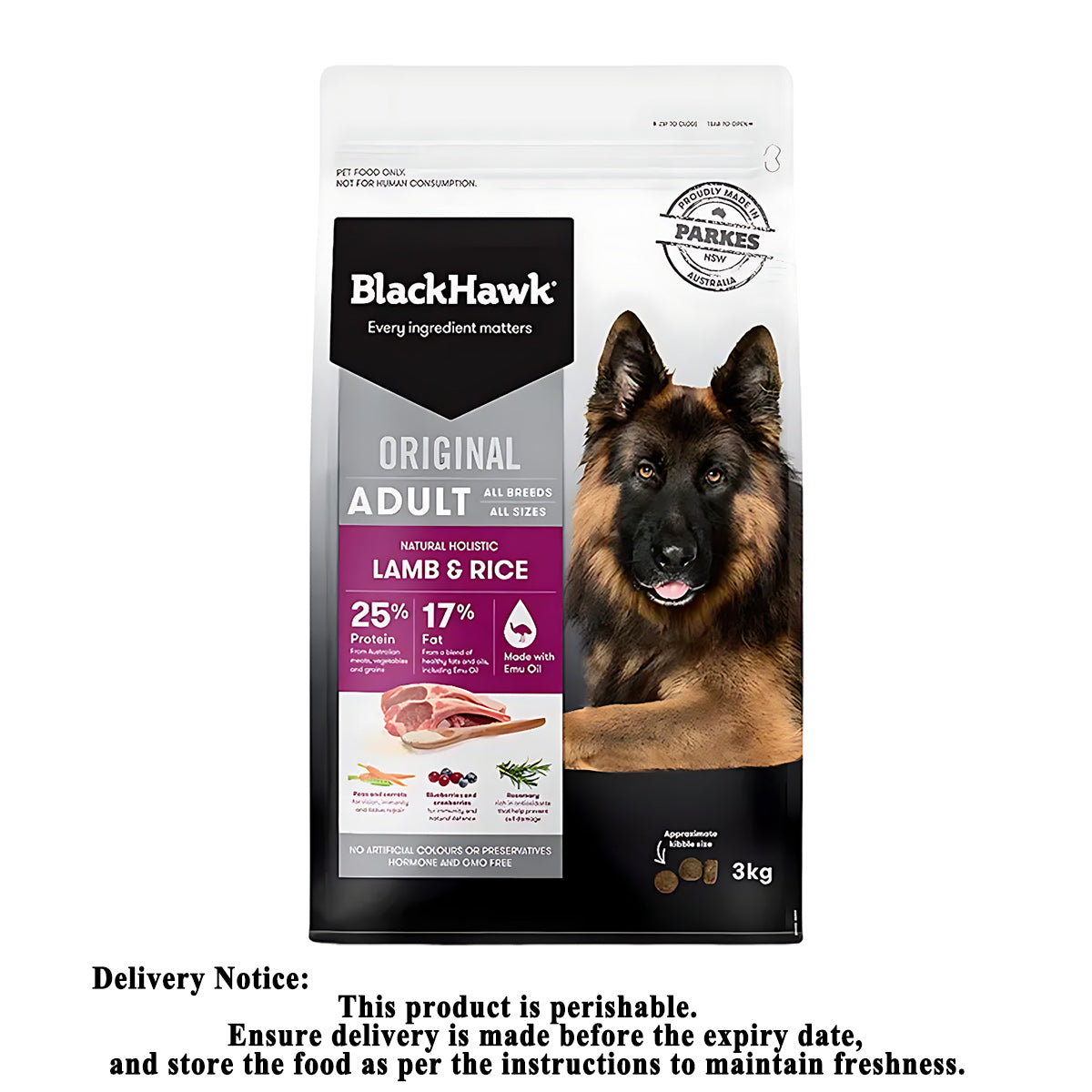 Black Hawk Dog Food Adult Lamb and Rice 3KG High Quality Premium Nutrition
