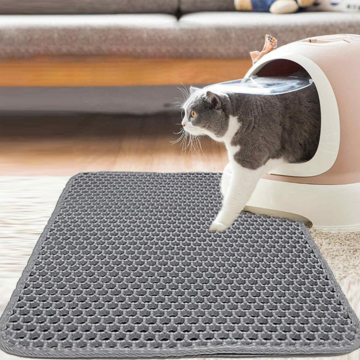 Honeycomb Cat Litter Mat Waterproof Trapping Pad for Easy Cleaning