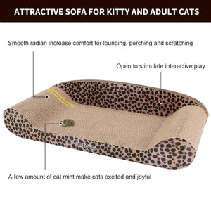 Leopard Print Sofa Lounge with Curved Cat Scratching Pad Surface