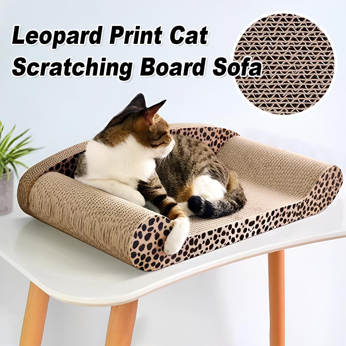 Leopard print cat scratching pad with curved lounge design