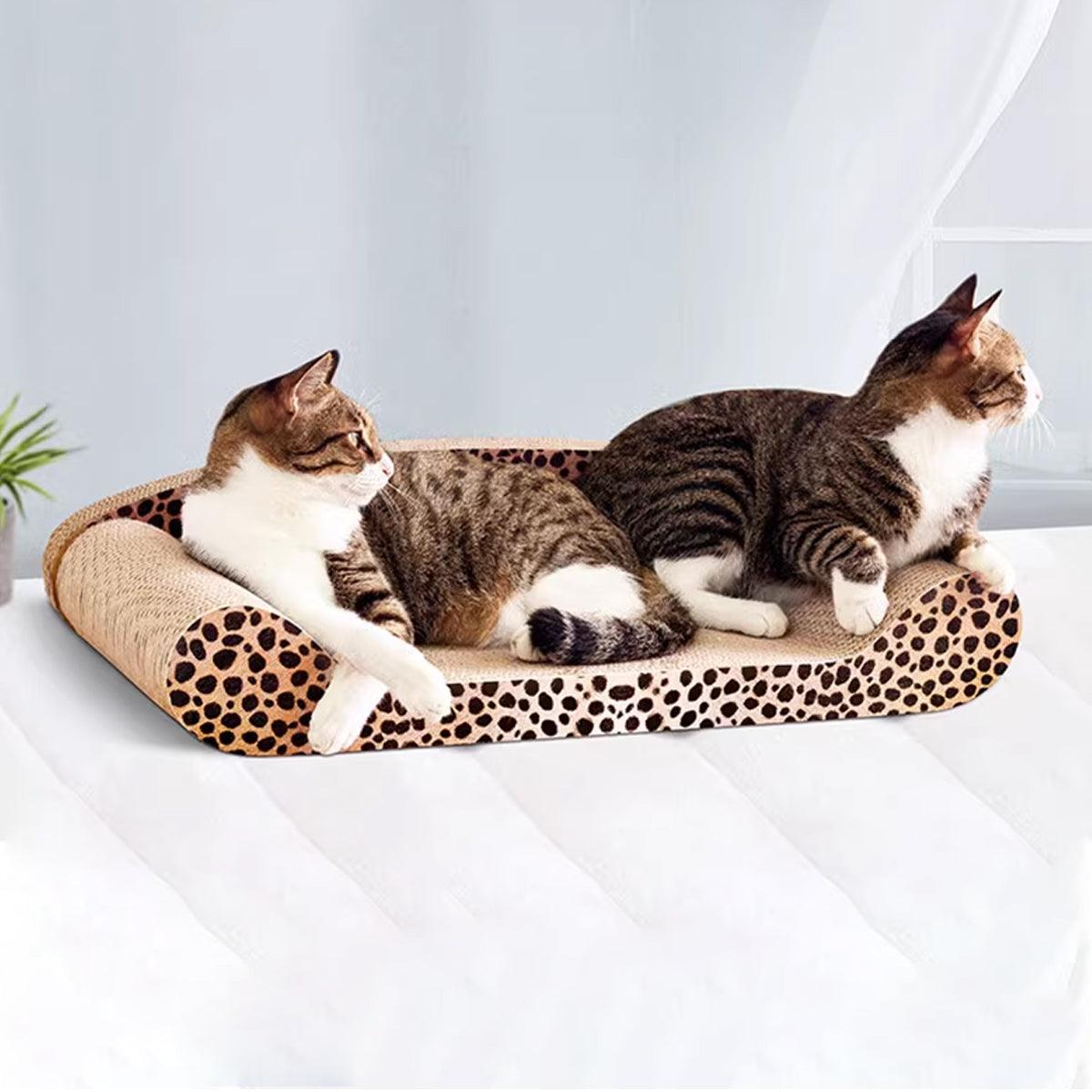 Leopard Print Sofa Lounge with Curved Cat Scratching Pad Surface