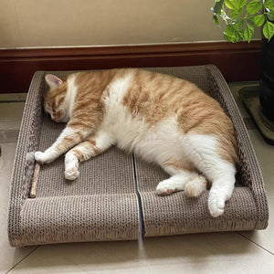 Leopard Print Sofa Lounge with Curved Cat Scratching Pad Surface