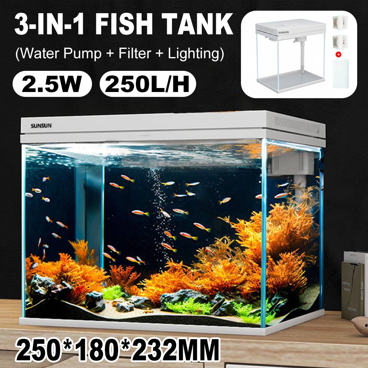 Self-Circulating Fish Tank - Sensense Super-White Living Aquarium