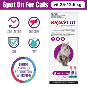 BRAVECTO Spot On For Cats Purple 6.25-12.5KG 2S
