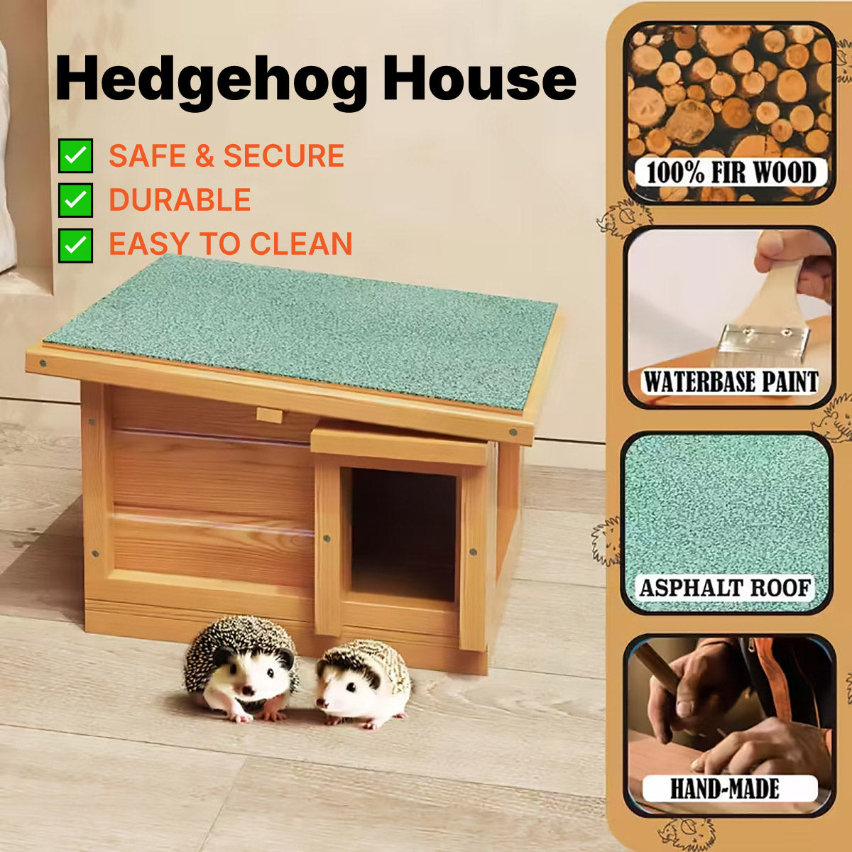 Wooden Hedgehog House Outdoor Shelter