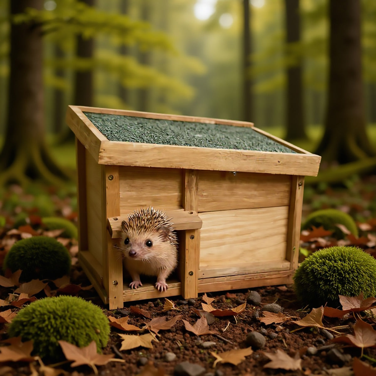 Wooden Hedgehog House Outdoor Shelter