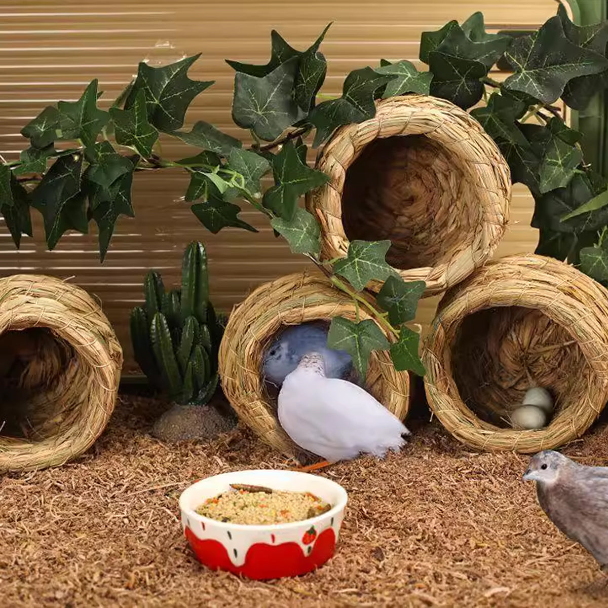6PCS Handwoven Straw Bird Nest 12cm Natural Grass
