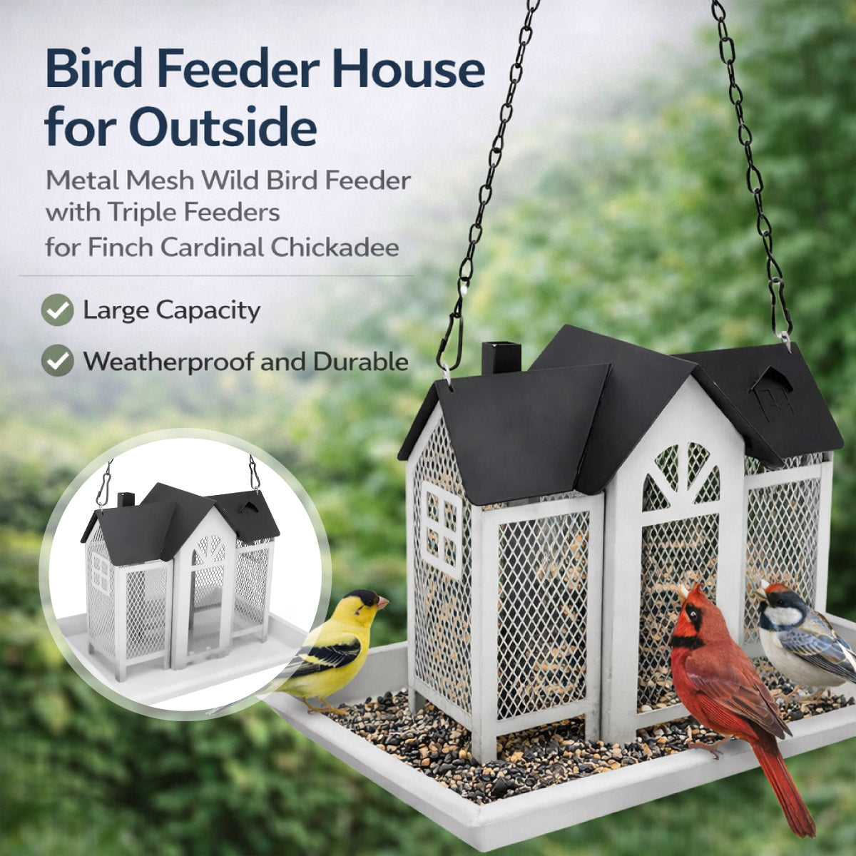 Hanging Metal Bird Feeder House Outdoor