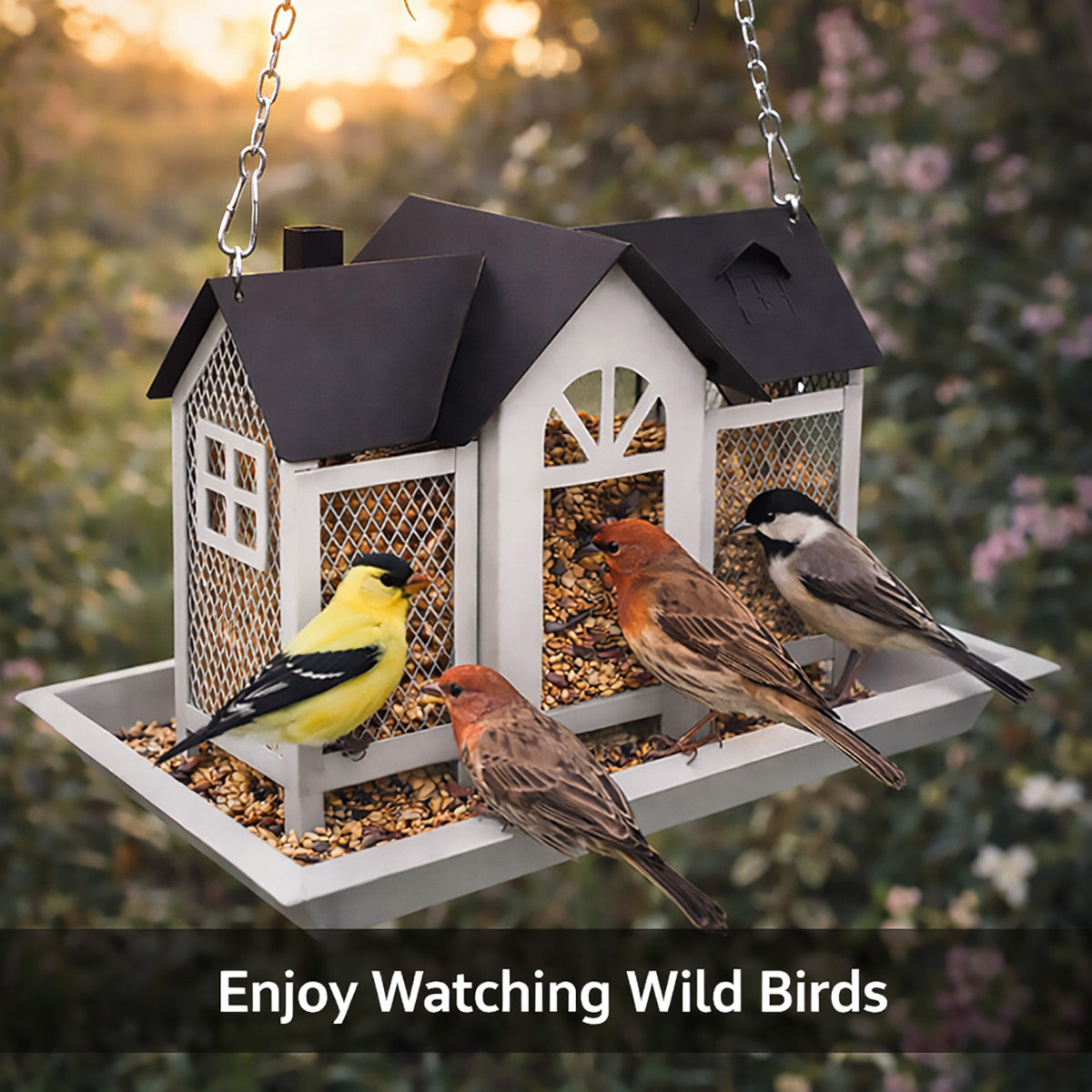 Hanging Metal Bird Feeder House Outdoor