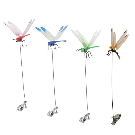 Four decorative dragonfly plant clips in assorted colours – product view 2