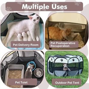 Foldable 8-Panel Pet Tent Portable Pet Playpen for Cats & Small Dogs