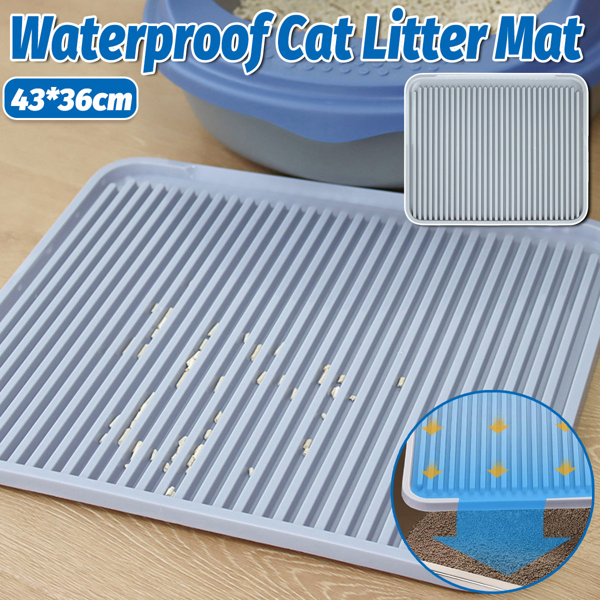 Anti-Tracking Cat Litter Mat Grey 43cm