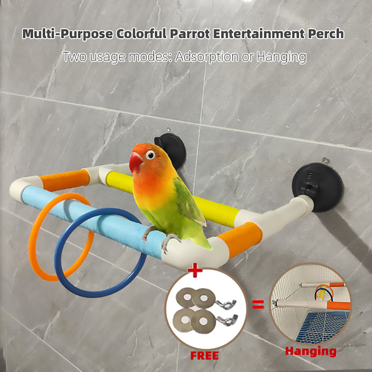 Colorful Parrot Perch With Suction Cups Window Bird Play Stand