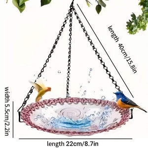 Hanging Glass Bird Feeder Decorative Outdoor Bird Feeding Bowl with Metal Chain