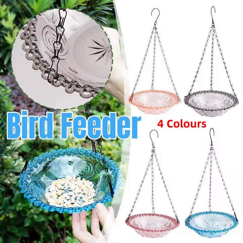 Hanging Glass Bird Feeder Decorative Outdoor Bird Feeding Bowl with Metal Chain