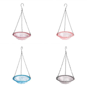 Hanging Glass Bird Feeder Decorative Outdoor Bird Feeding Bowl with Metal Chain