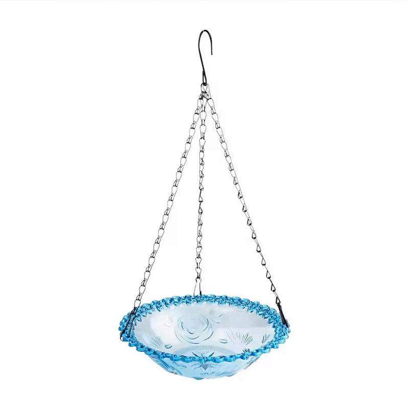 Hanging Glass Bird Feeder Decorative Outdoor Bird Feeding Bowl with Metal Chain