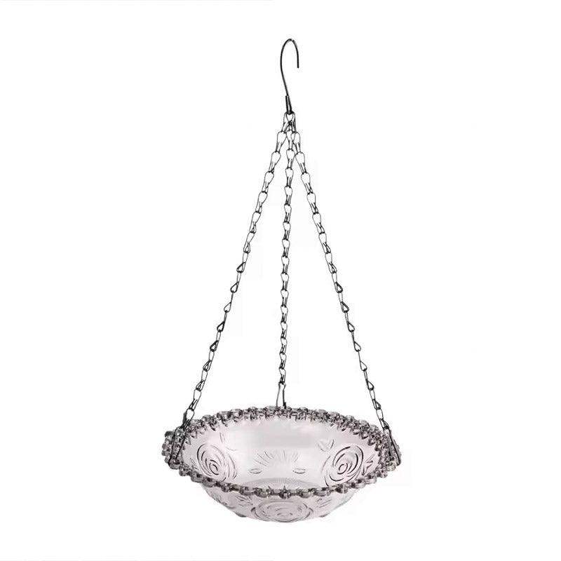 Hanging Glass Bird Feeder Decorative Outdoor Bird Feeding Bowl with Metal Chain