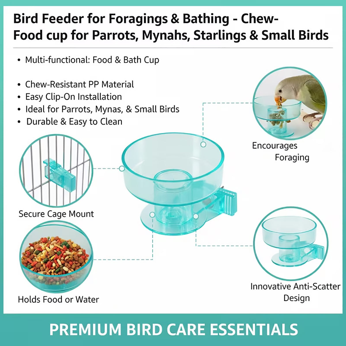 Quick-Lock Bird Cage Bowl Removable Bird Bath Feeder Cup