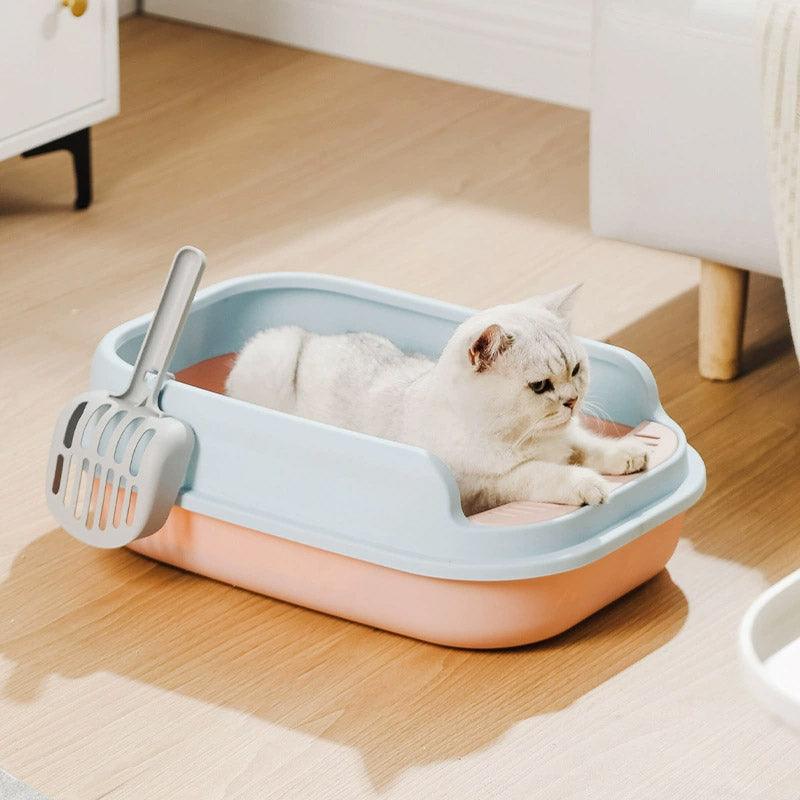Spacious Open Cat Litter Box with High Sides for Low-Tracking Cleanliness