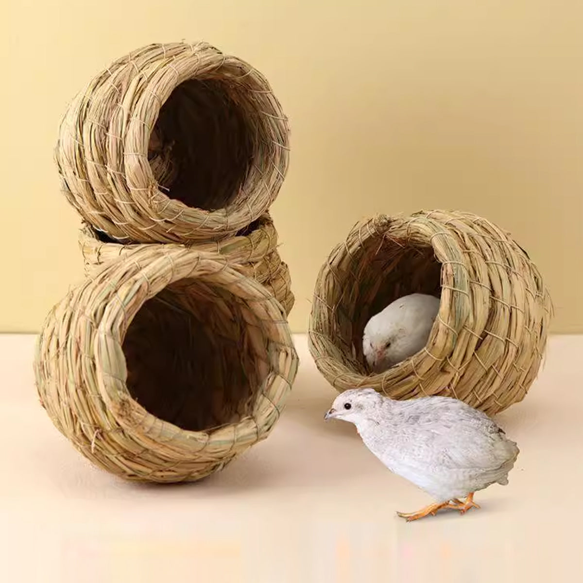 6PCS Handwoven Straw Bird Nest 12cm Natural Grass