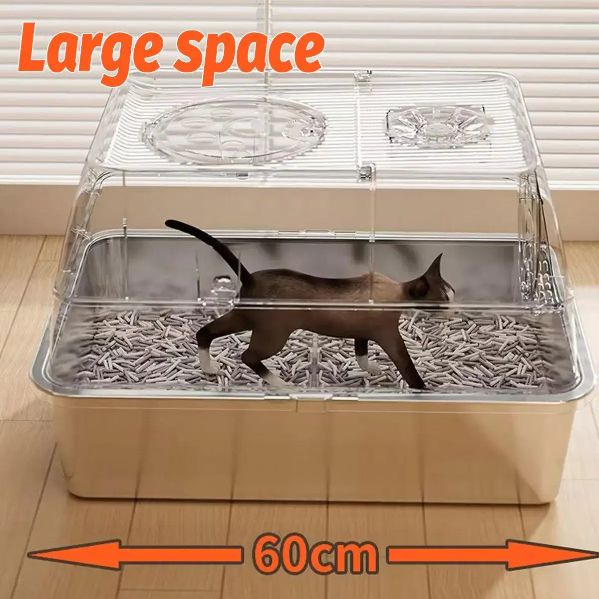 Large Fully Enclosed Stainless Steel Cat Litter Box 60×40×39cm
