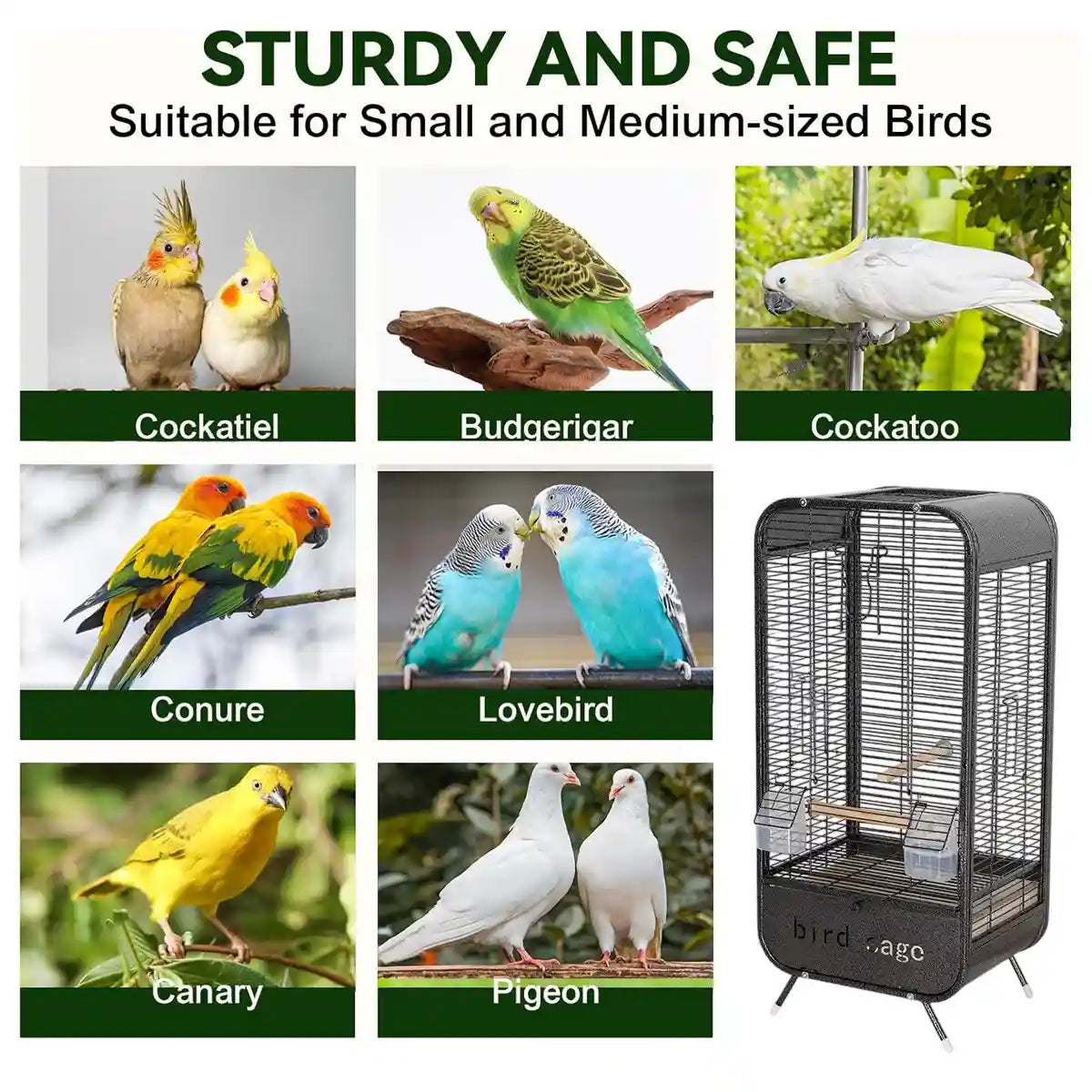 Parrot Cage Modern Metal Bird Cage with Stand and Easy-Clean Tray