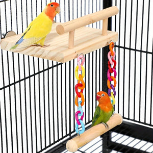 2-in-1 Wooden Bird Swing Platform for Parrots & Budgies