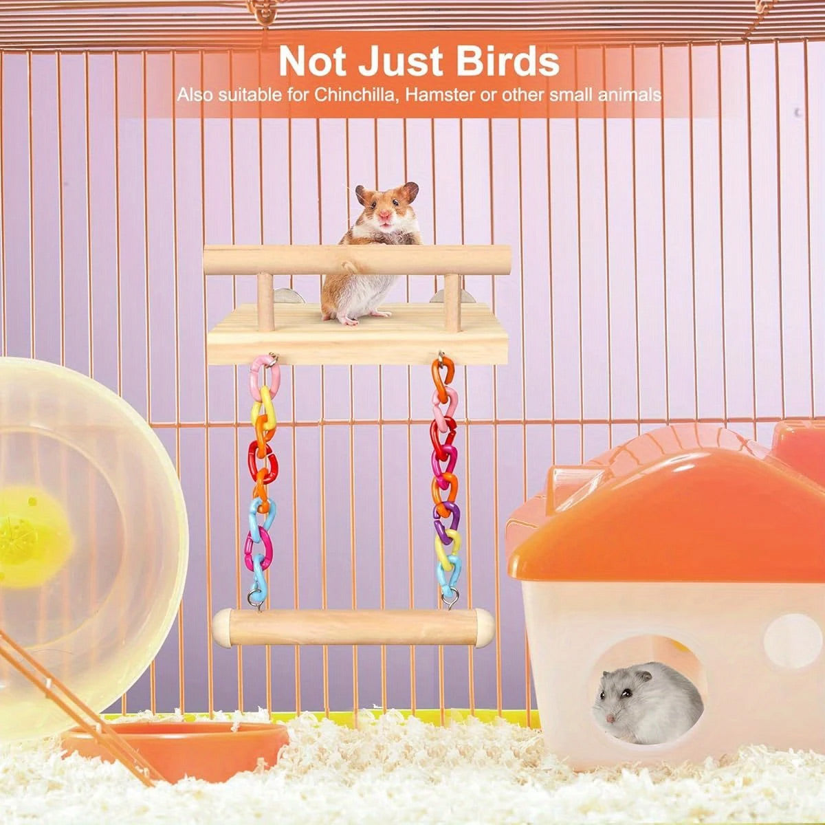 2-in-1 Wooden Bird Swing Platform for Parrots & Budgies