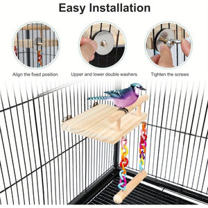 2-in-1 Wooden Bird Swing Platform for Parrots & Budgies