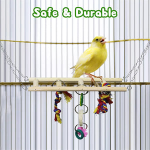 7PCS Bird Toys Set With Wooden Swing And Hanging Chew Toys