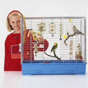 7PCS Bird Toys Set With Wooden Swing And Hanging Chew Toys