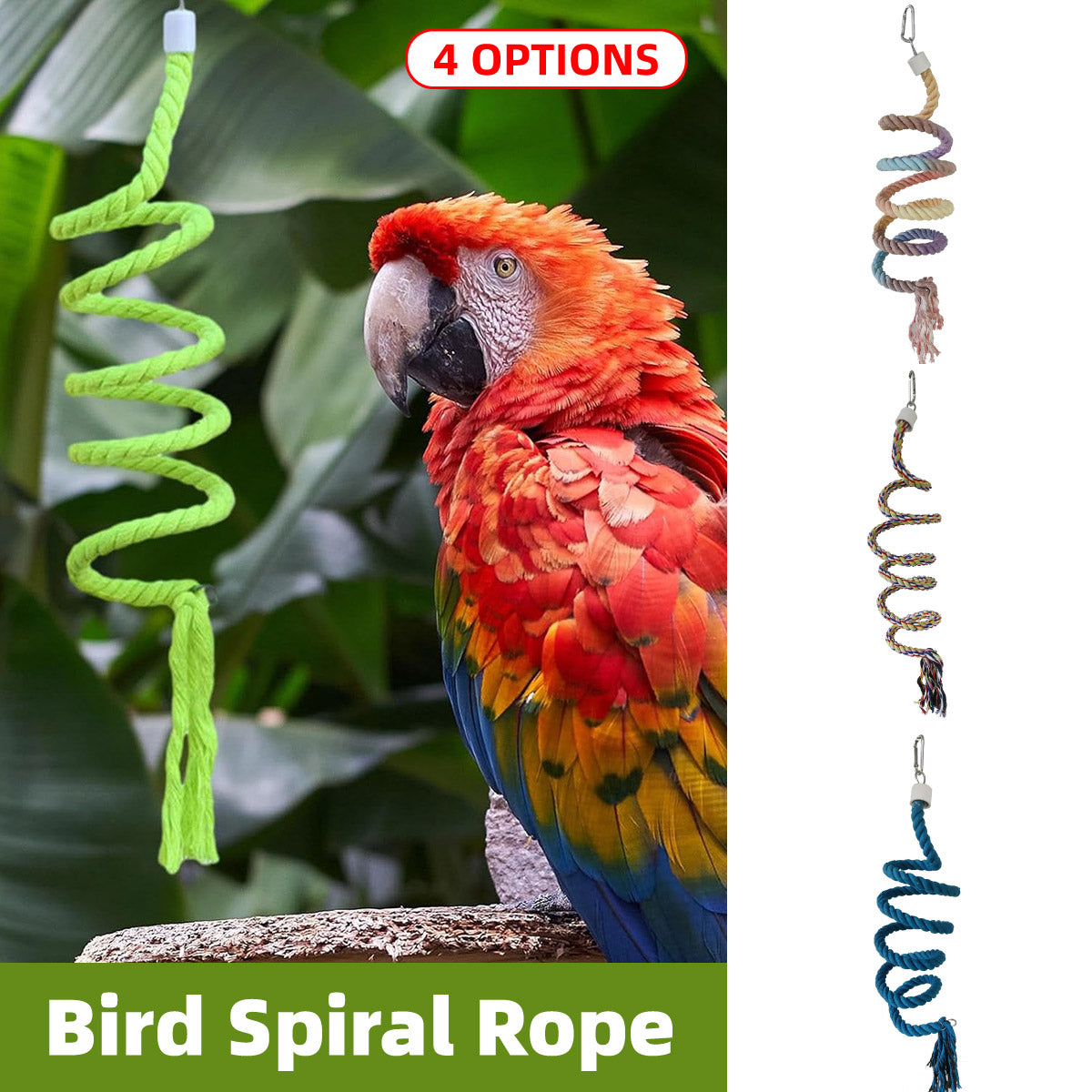 Spiral Cotton Rope Bird Climbing Toy With Hook 150cm