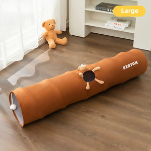 Foldable Cat Tunnel with Bear Toy Indoor Play Tunnel for Cats