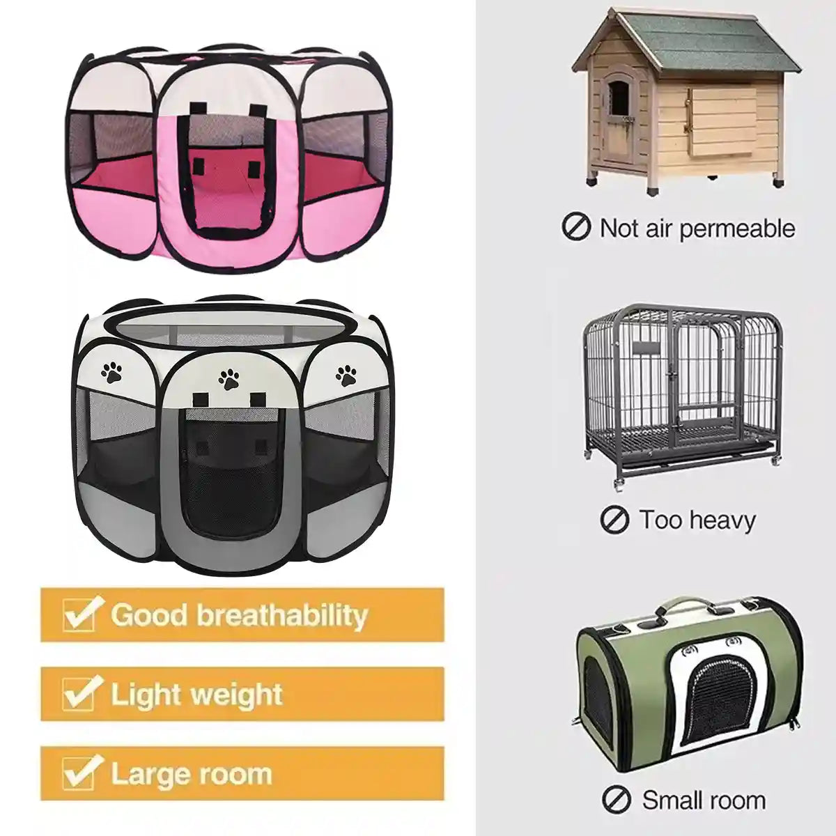 Foldable 8-Panel Pet Tent Portable Pet Playpen for Cats & Small Dogs