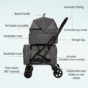 3-In-1 Double Deck Pet Stroller With Carrier