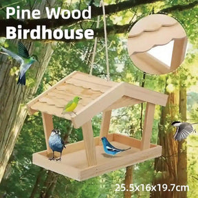 Natural pine hanging bird houses for outdoor use