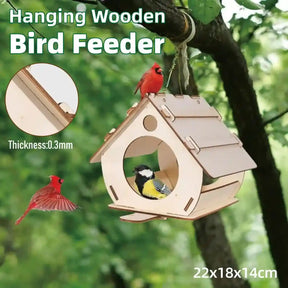 DIY wooden bird feeder with hanging rope for garden use

