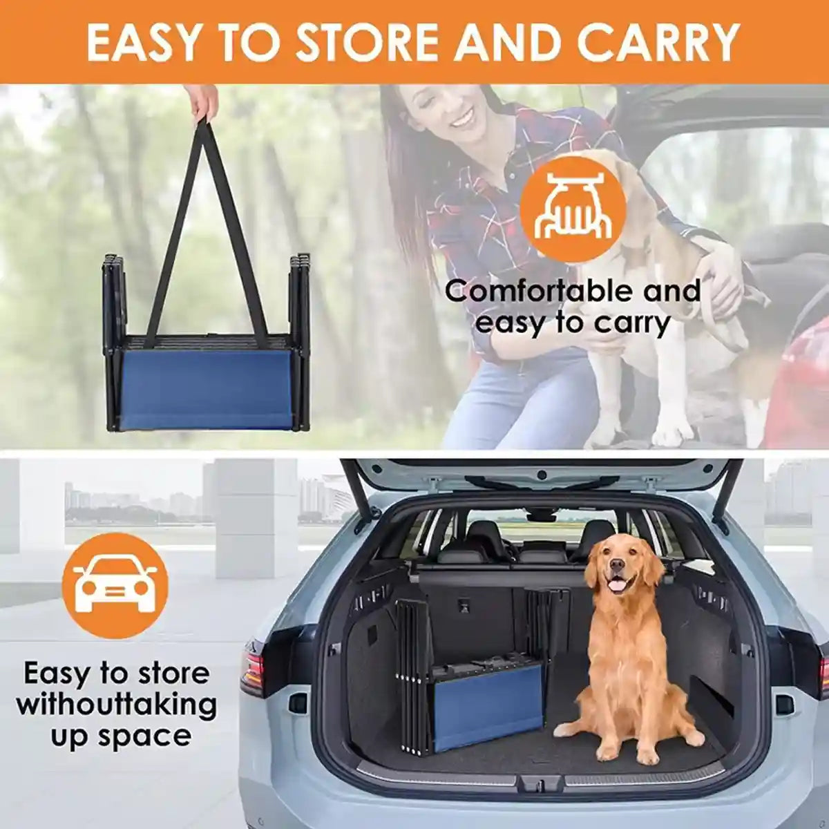 Foldable Pet Stairs for Small Dogs & Cat Non-Slip Steps with Safety Clip