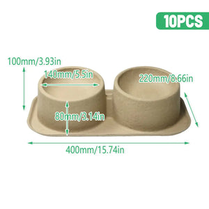 10PCS Disposable Pet Double Bowl Set Biodegradable with Tilt Design