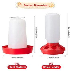 Space-Saving Chick Waterer Set with Adjustable Poultry Feeder