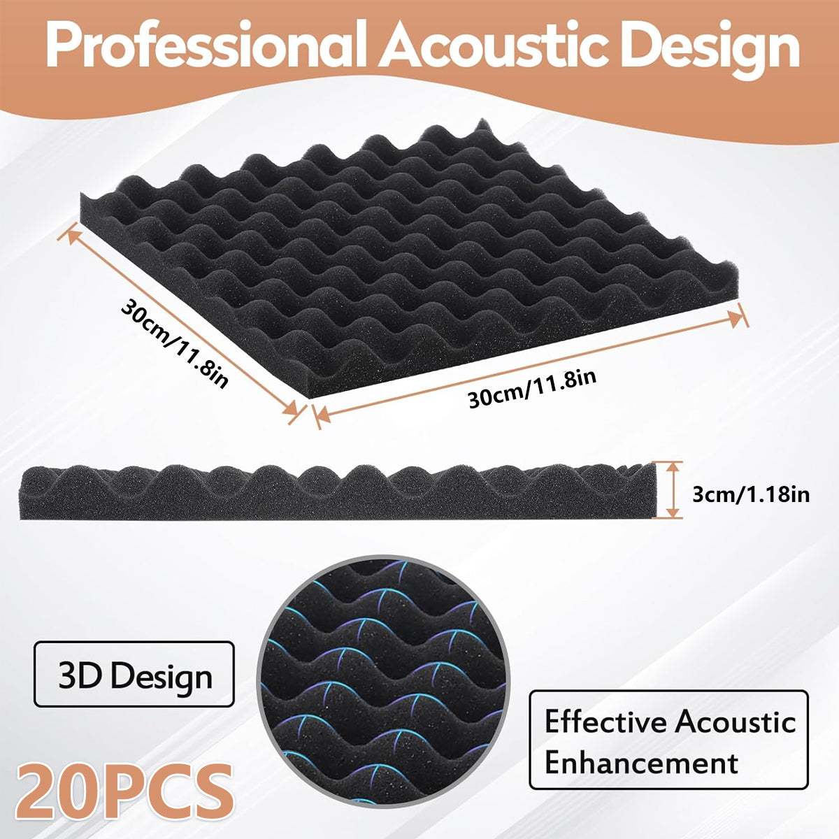 20PCS Acoustic Foam Panels 30x30cm Egg Crate
