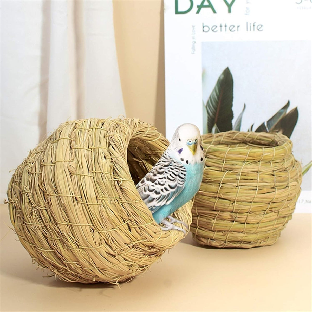 6PCS Handwoven Straw Bird Nest 12cm Natural Grass
