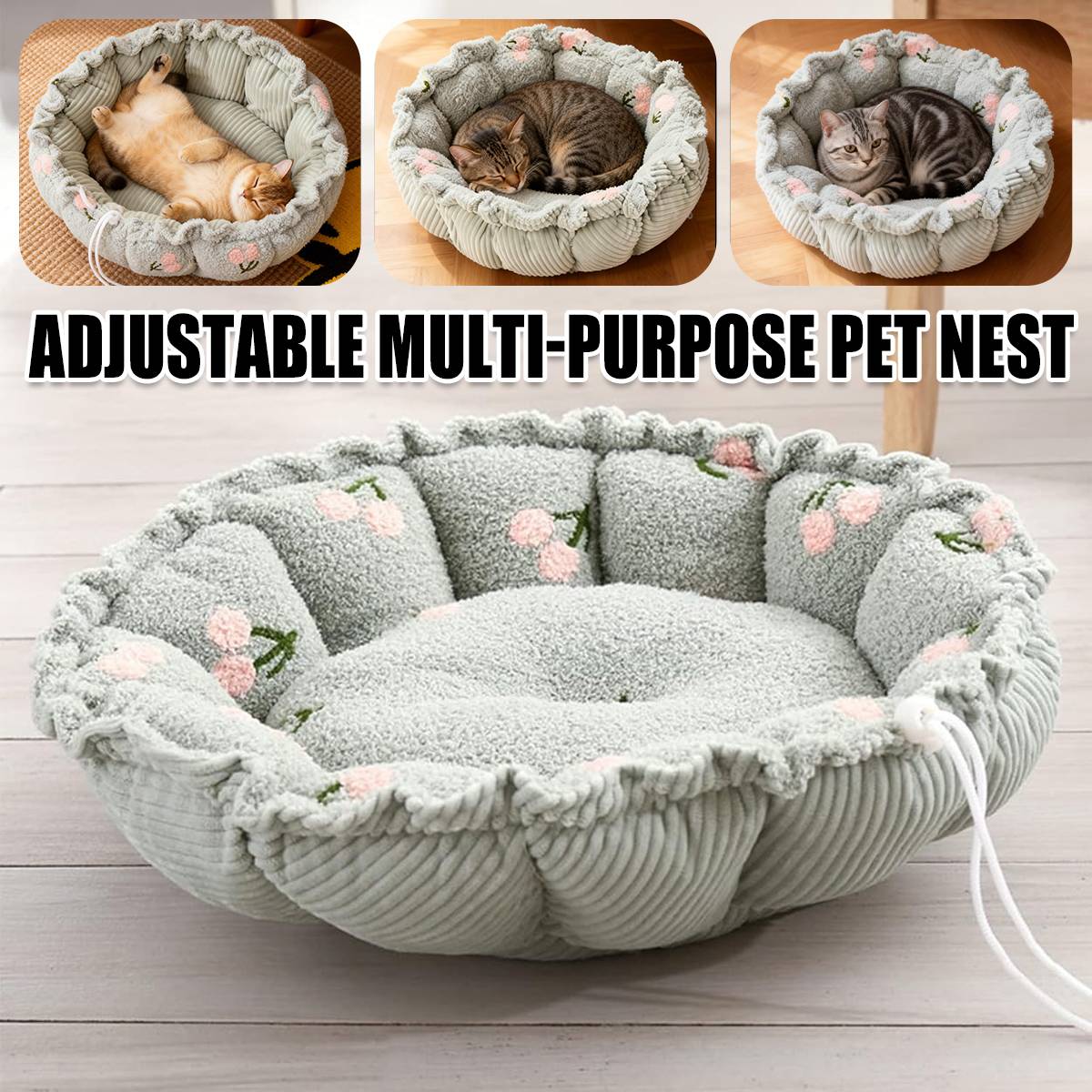 Adjustable Pumpkin Cat Bed 2-in-1 Donut Nest Mat