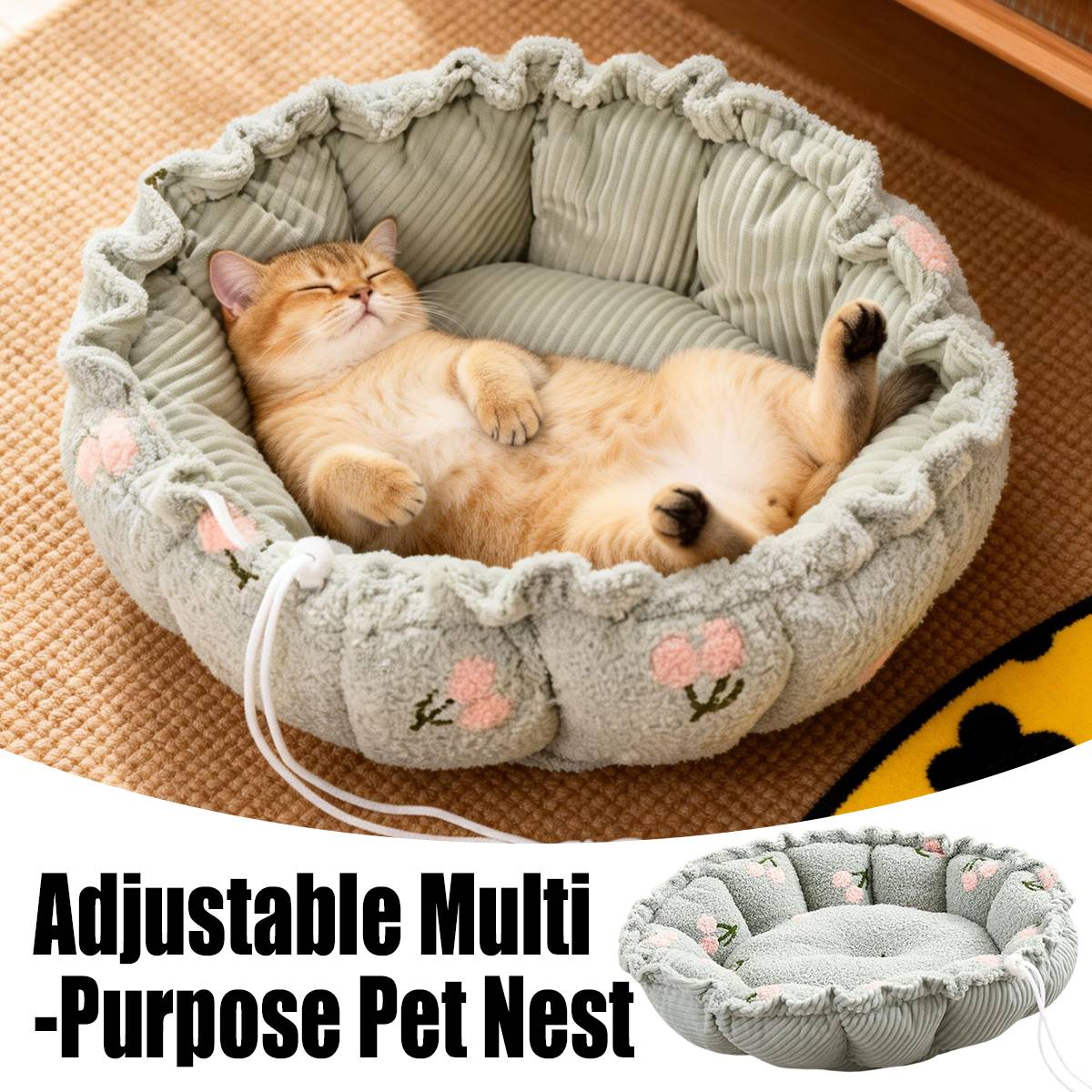 Adjustable Pumpkin Cat Bed 2-in-1 Donut Nest Mat