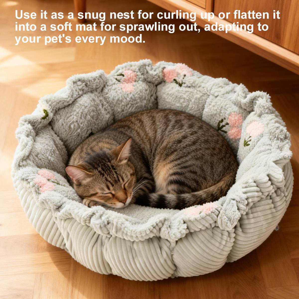 Adjustable Pumpkin Cat Bed 2-in-1 Donut Nest Mat