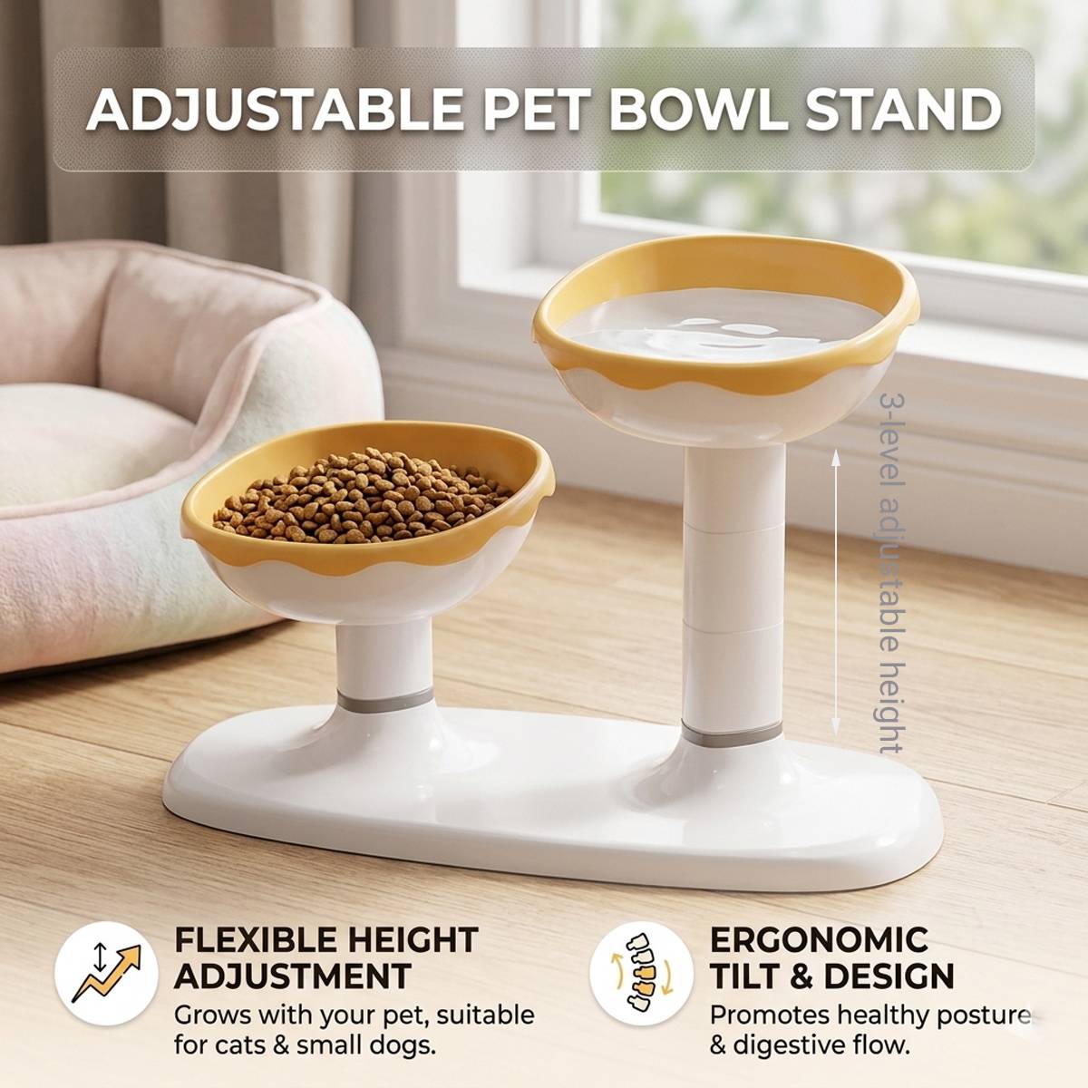 Adjustable Pet Bowl Stand Raised Feeder for Cats and Dogs