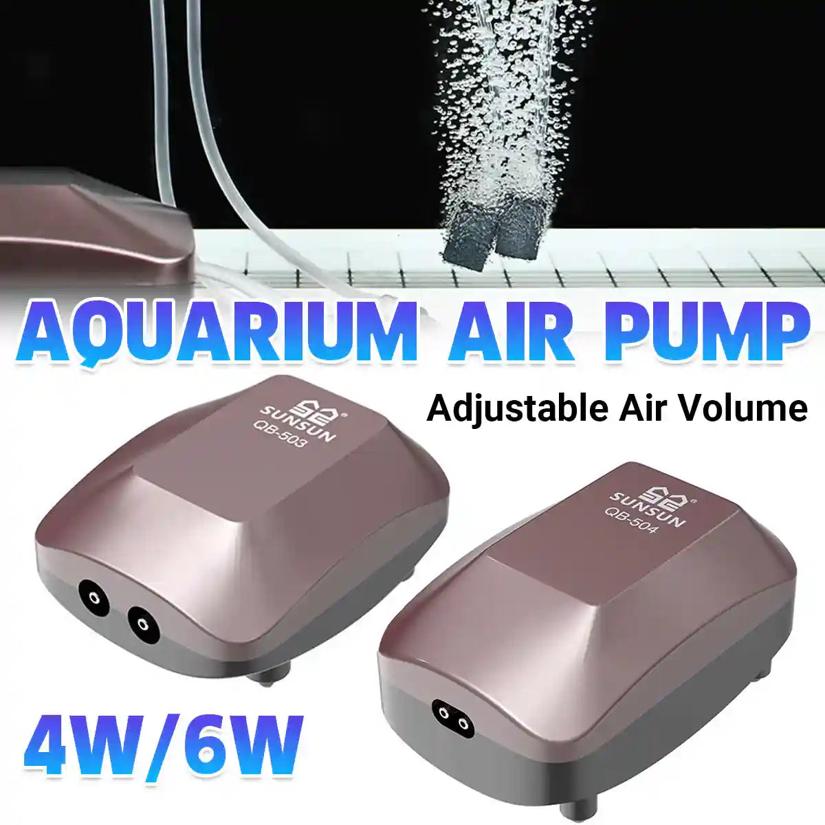 Aquarium Air Pump 4W/6W Oxygen Pump Silence Adjustable for Fish Tank