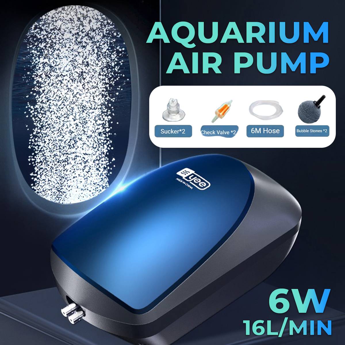 Aquarium Air Pump 6W - Atmospheric Mute Fish Tank Oxygen Pump