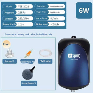 Aquarium Air Pump 6W - Atmospheric Mute Fish Tank Oxygen Pump